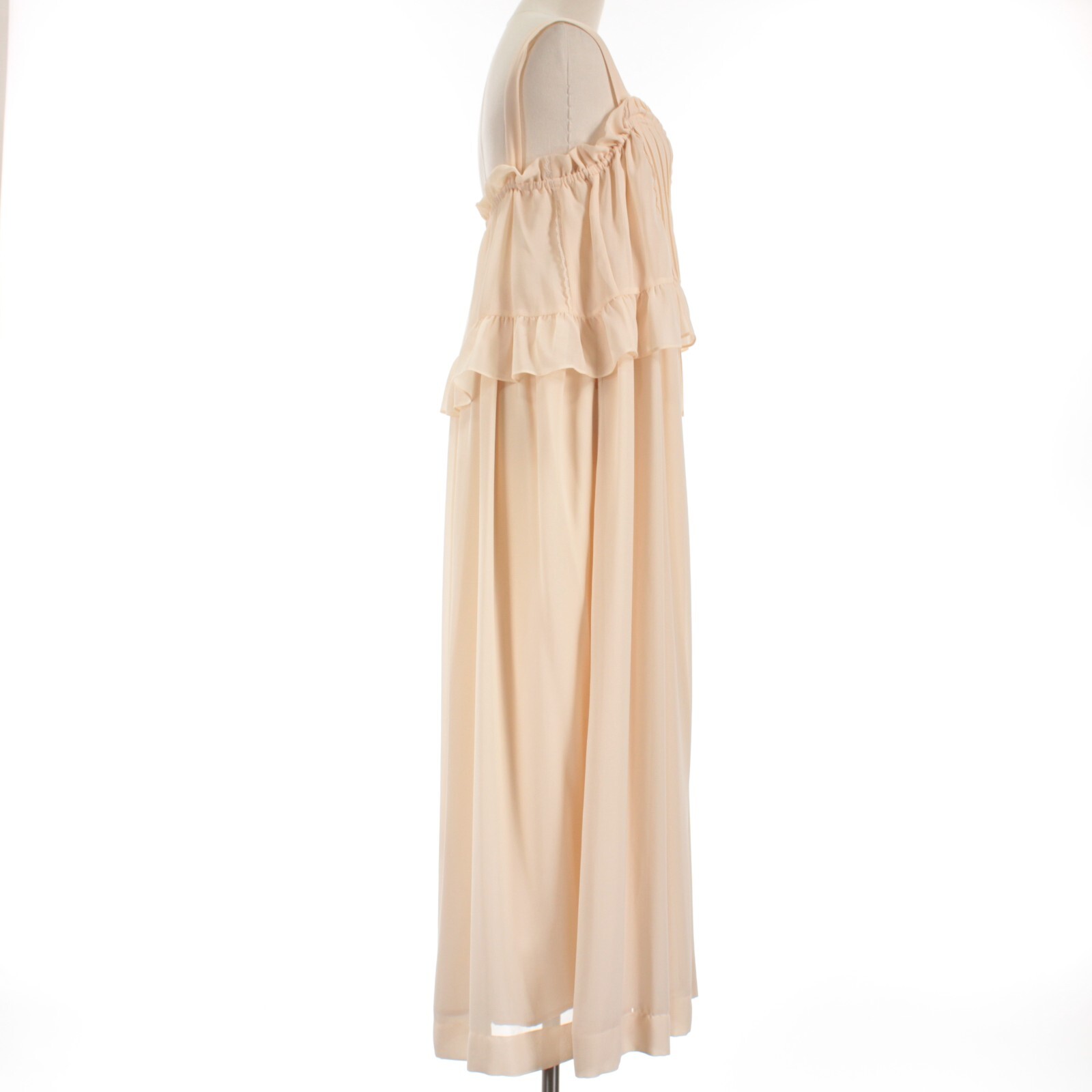 See by Chloe NWT Ruffle Trim Midi Dress Size 40 US 8 in Silky Beige Polyester