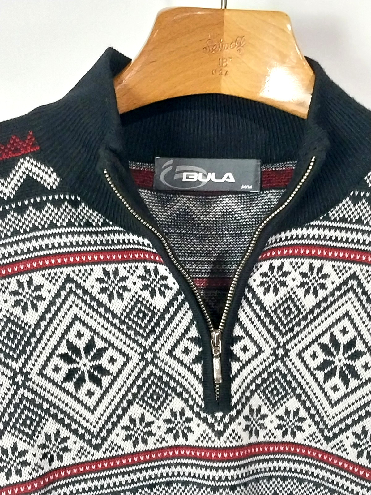 Bula Acrylic Wool Blend Black Fair Isle Nordic Knit Ski Pullover Sweater Men’s M