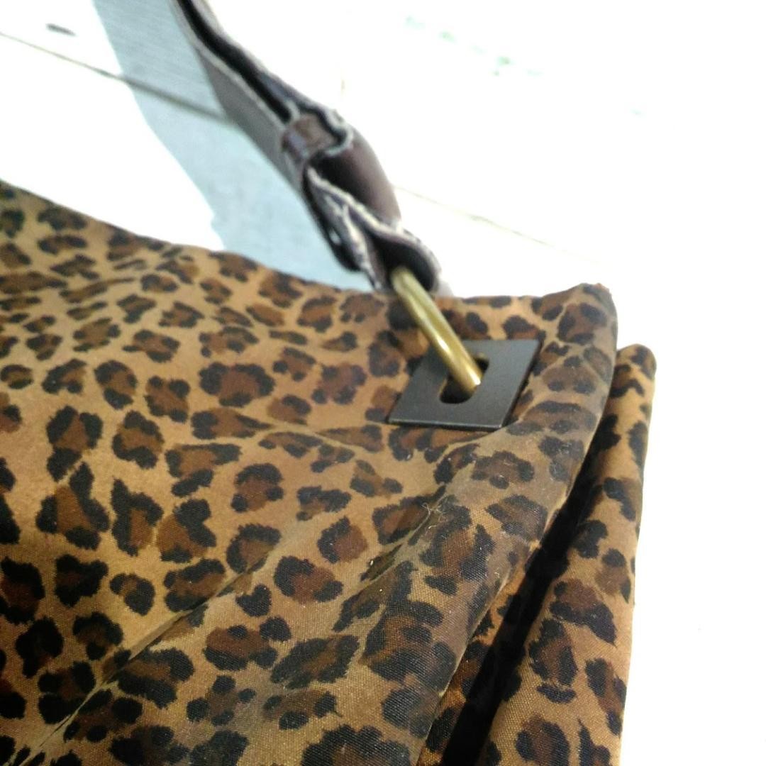 Bottega Veneta Shoulder Bag Leopard Print Beige Black Leather Strap W11.0xH9.1in