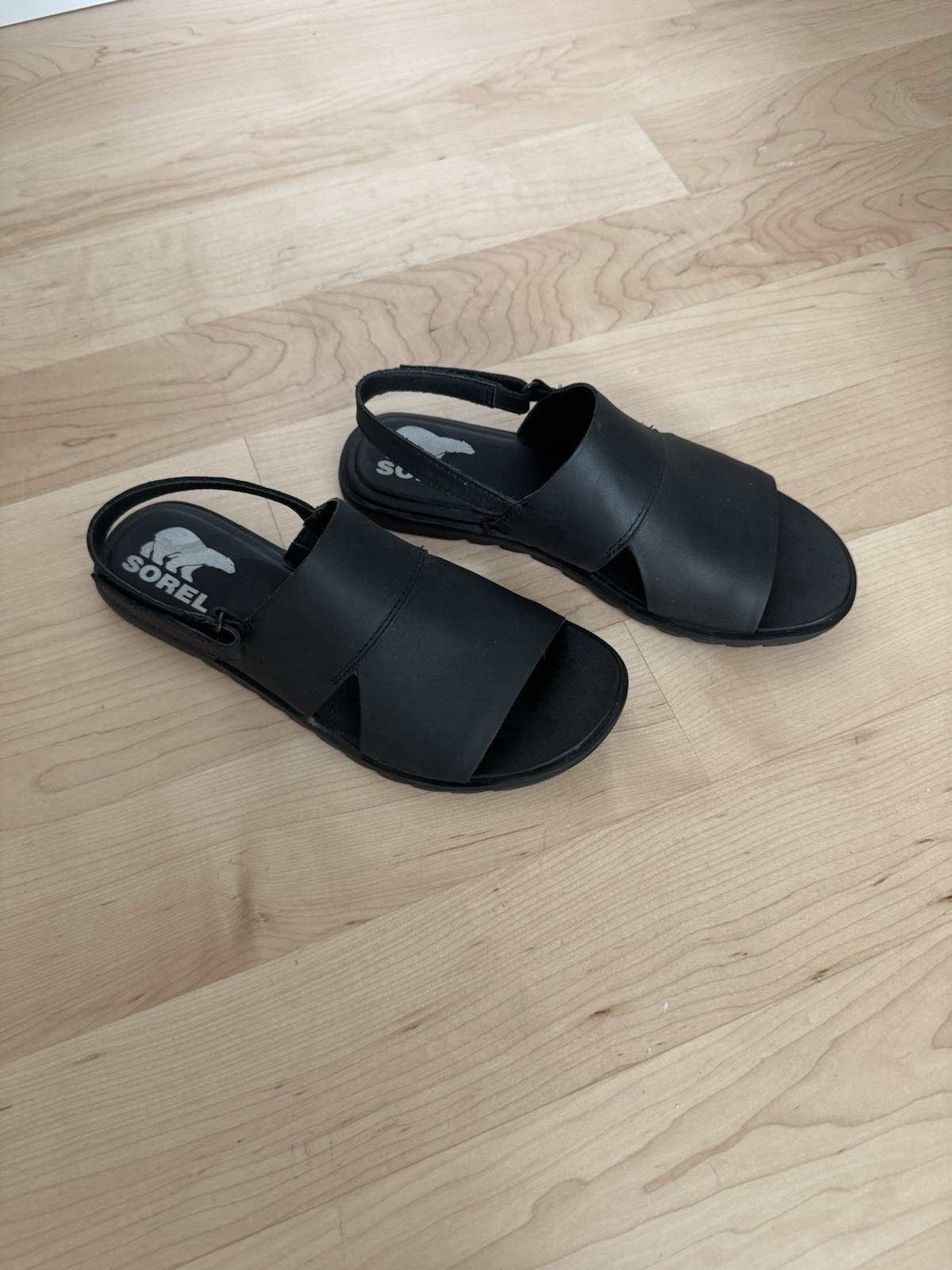 SOREL SANDALS, ELLA II Black Leather 2 Strap Adj. Slingback, Women’s 6.5 NEW