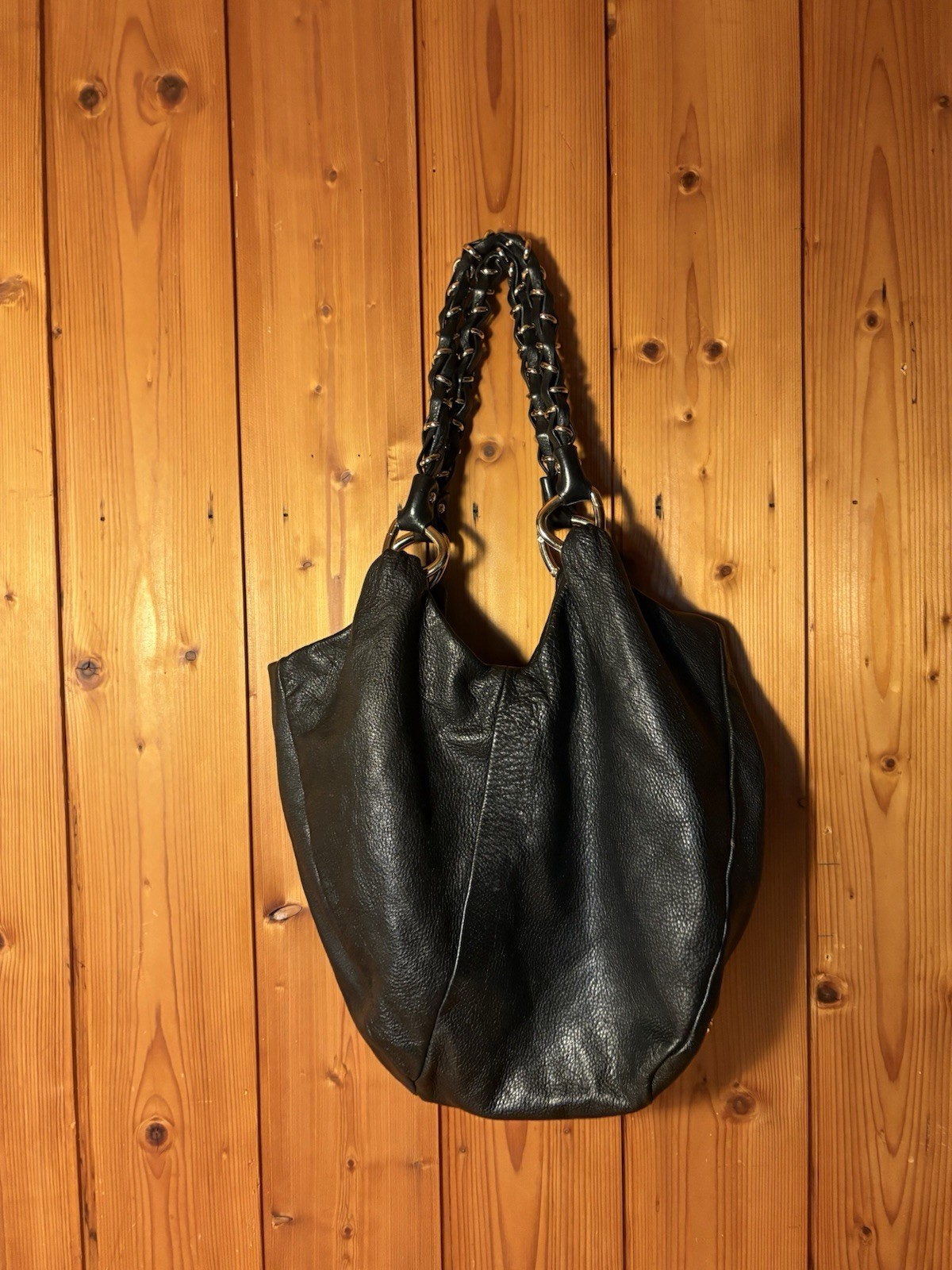 Elliott Lucca Black Pebbled SOFT Leather Shoulder Bag Hobo Slouch Purse