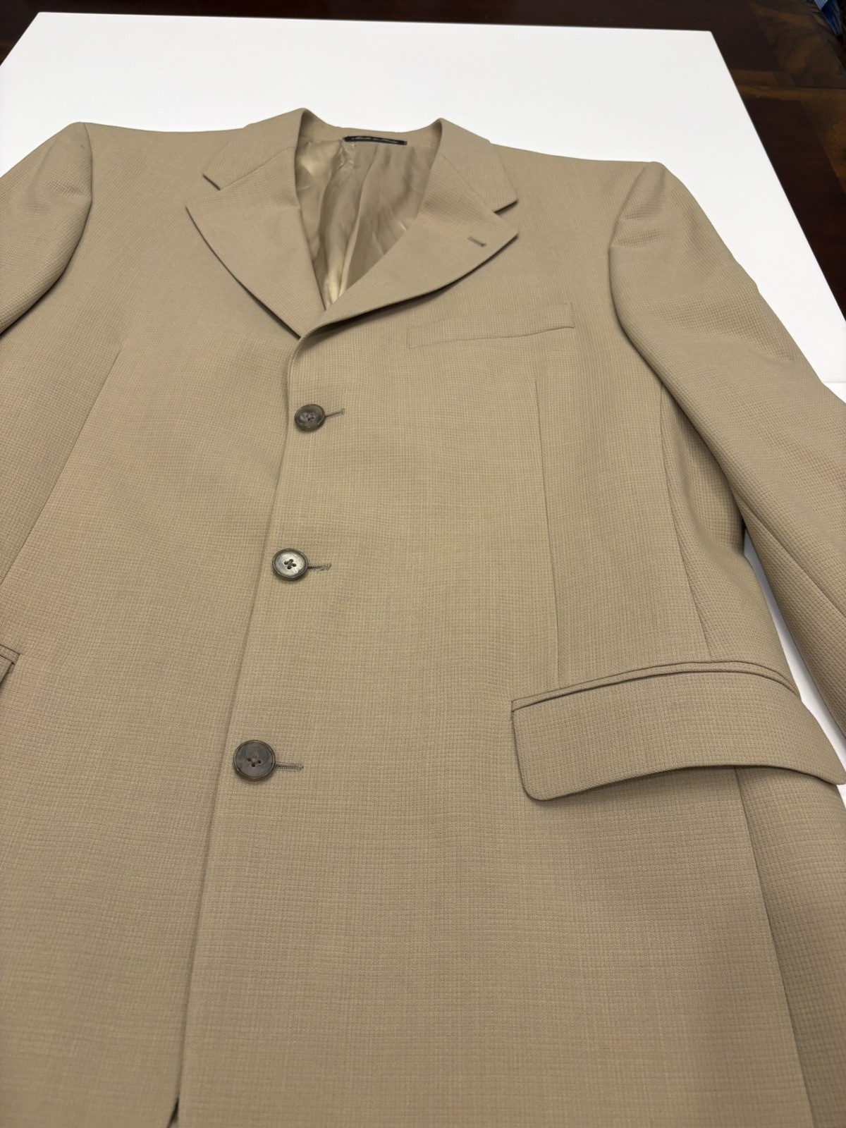 Vintage Murano Italy 100% Worsted Wool Blazer 42L Tan 3-Button Suit Jacket