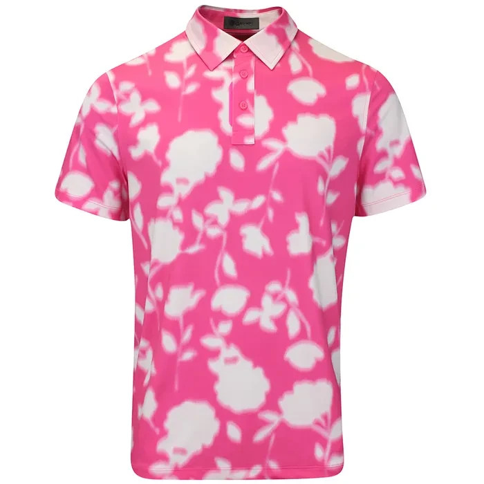 G/FORE Blur Tech Floral Polo Shirt Men LARGE Pink AOP Performance UPF50 NEW $110