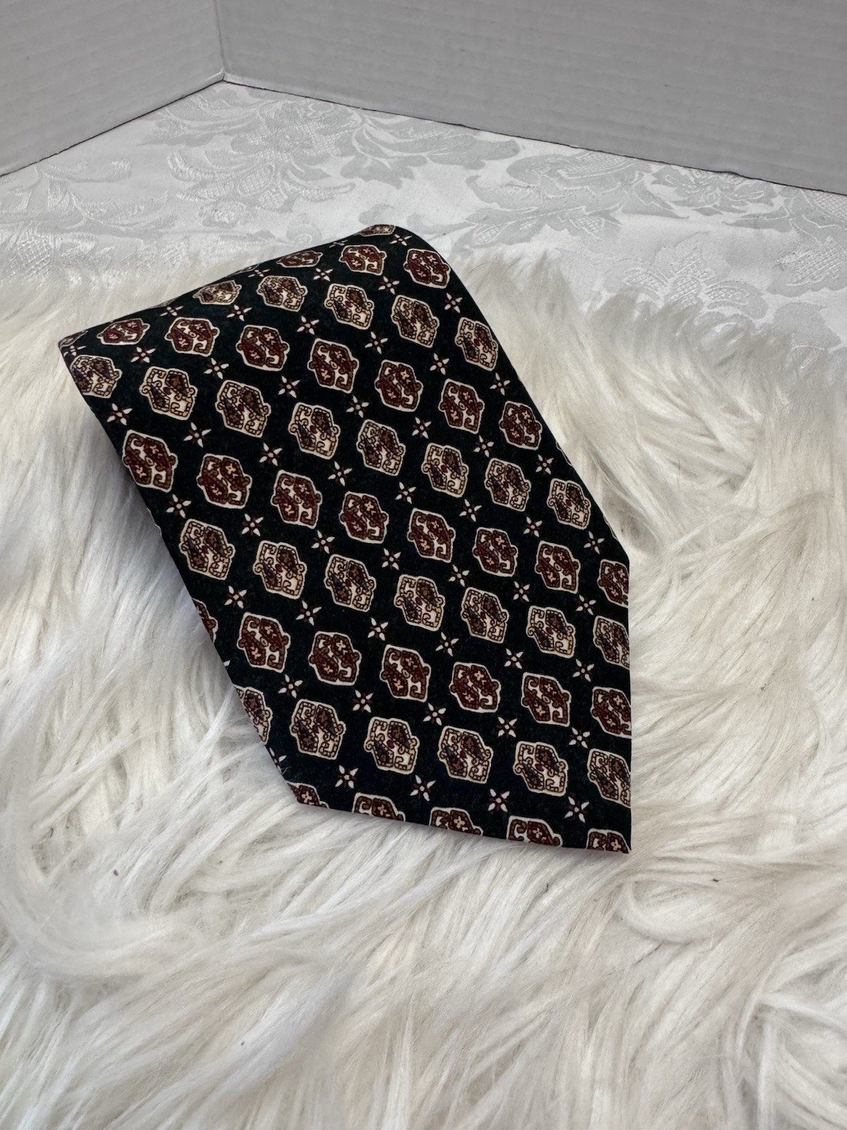 Chaps Ralph Lauren Vtg Green Silk Tie Paisley Geo Old Money Preppy Dapper Dad