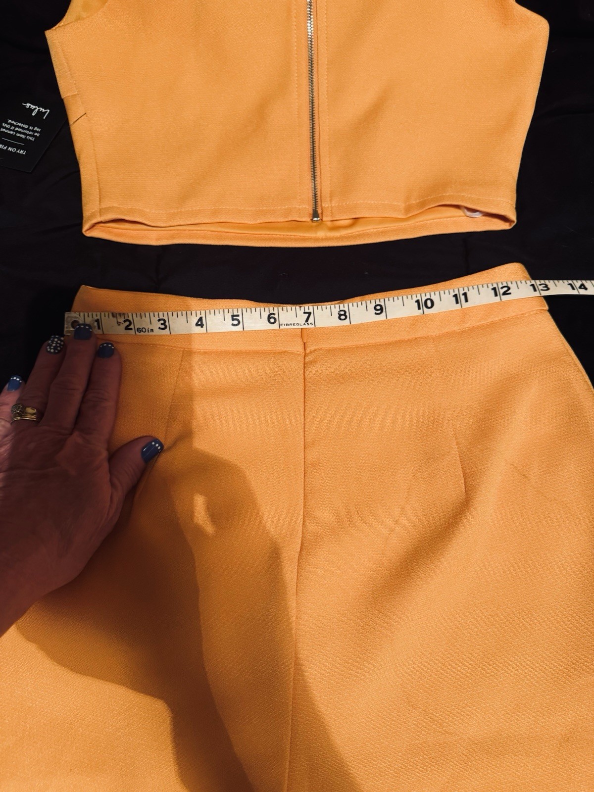Lulus Orange Solid 2-Piece Knit Set Crop Top Shorts Square Neck Zip Size S