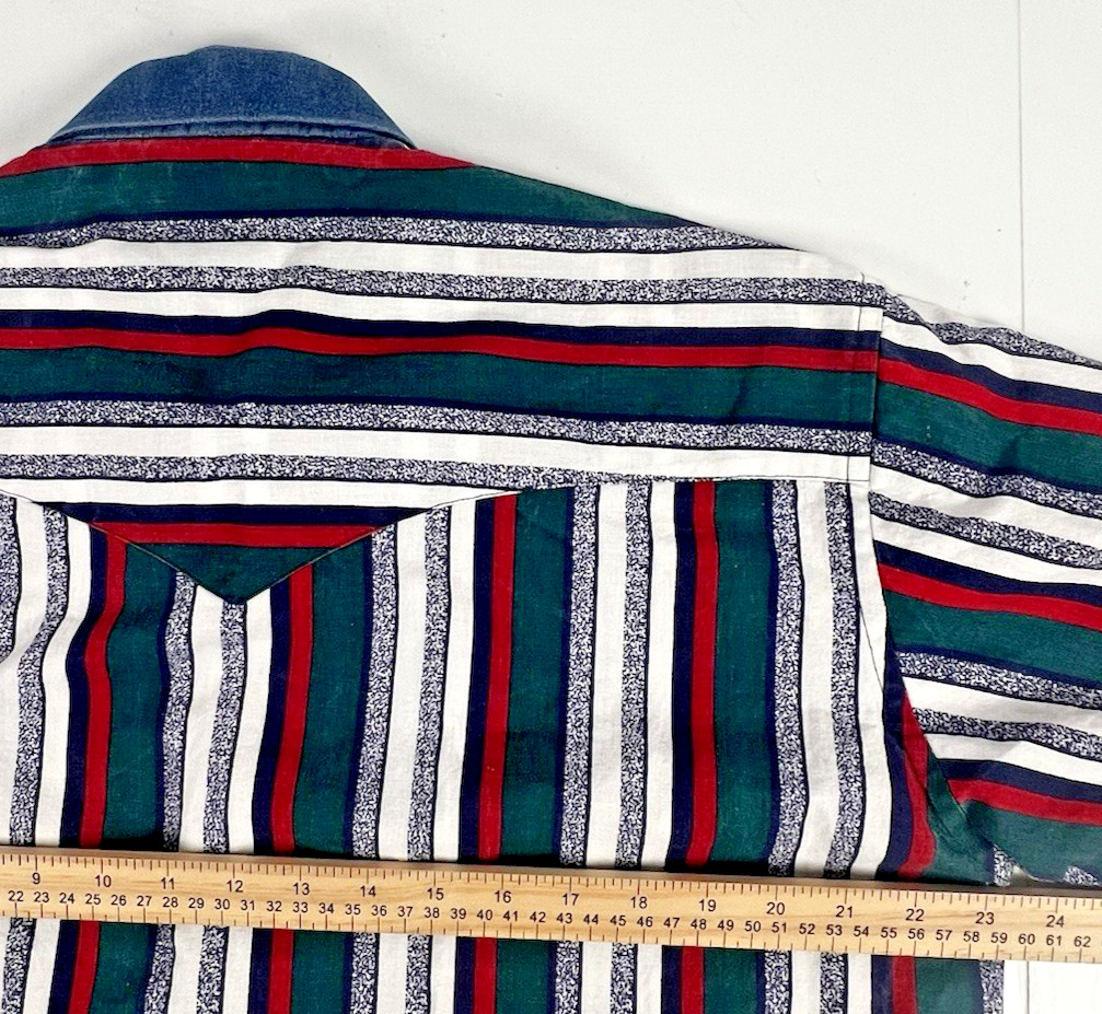 Vtg Ruddock Bros Shirt Mens L Multicolor Stripe Western Twill USA 90s Cowboy
