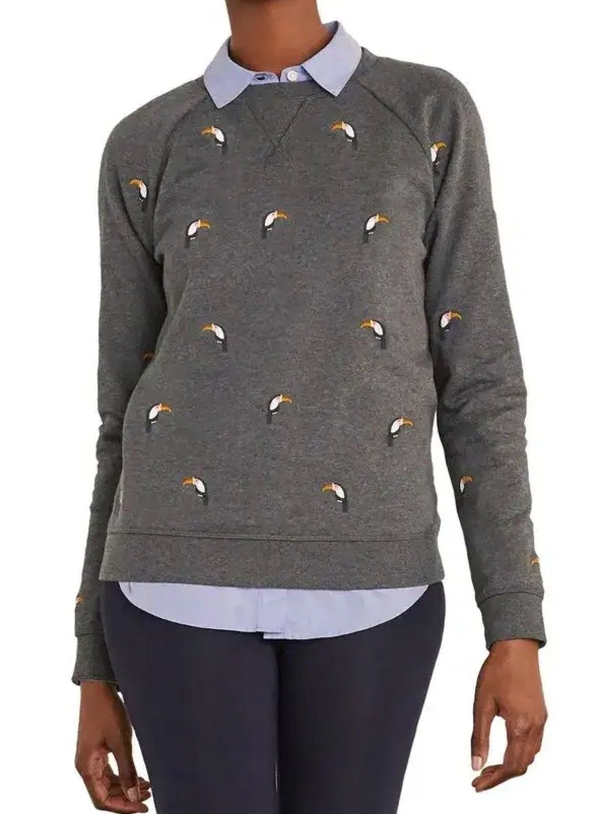Boden Stretch Cotten Crewneck Sweatshirt in Charcoal Marl Toucan – Size Small