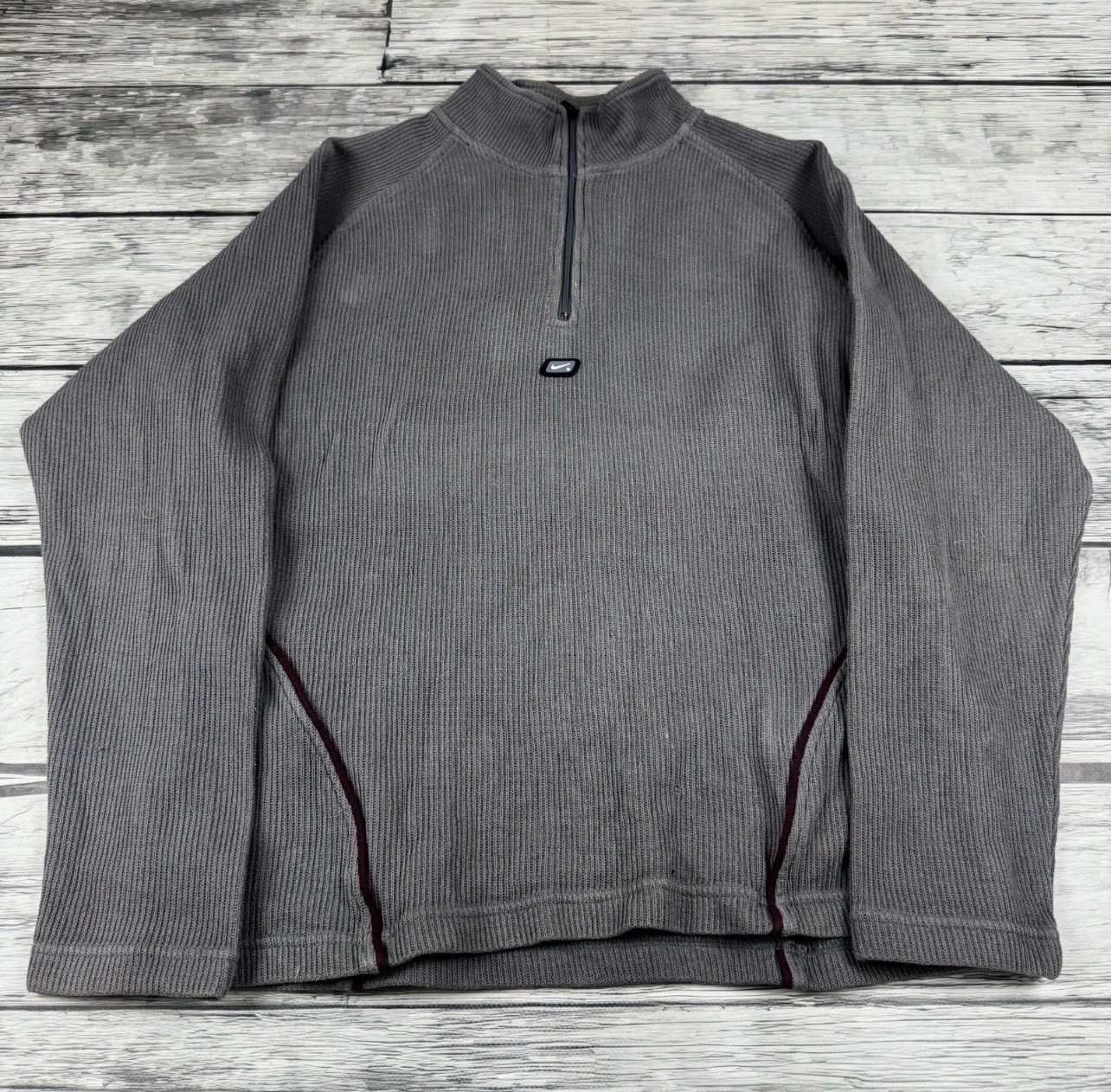 Vintage Nike Quarter Zip Sweater Mini Swoosh Ribbed Knit Pullover Y2K