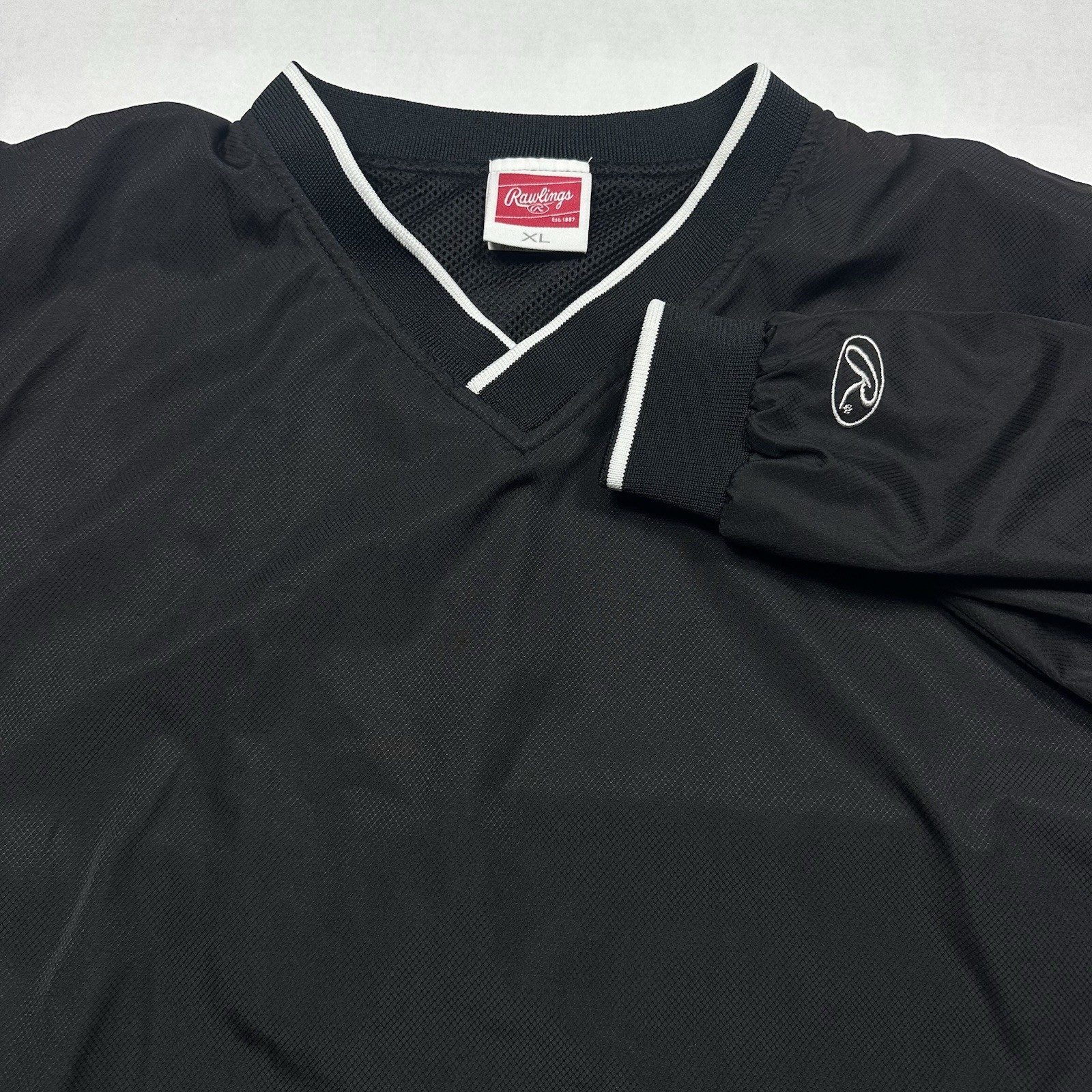 Rawlings Windbreaker Jacket Mens XL Black V-Neck Lightweight Pullover Baseball