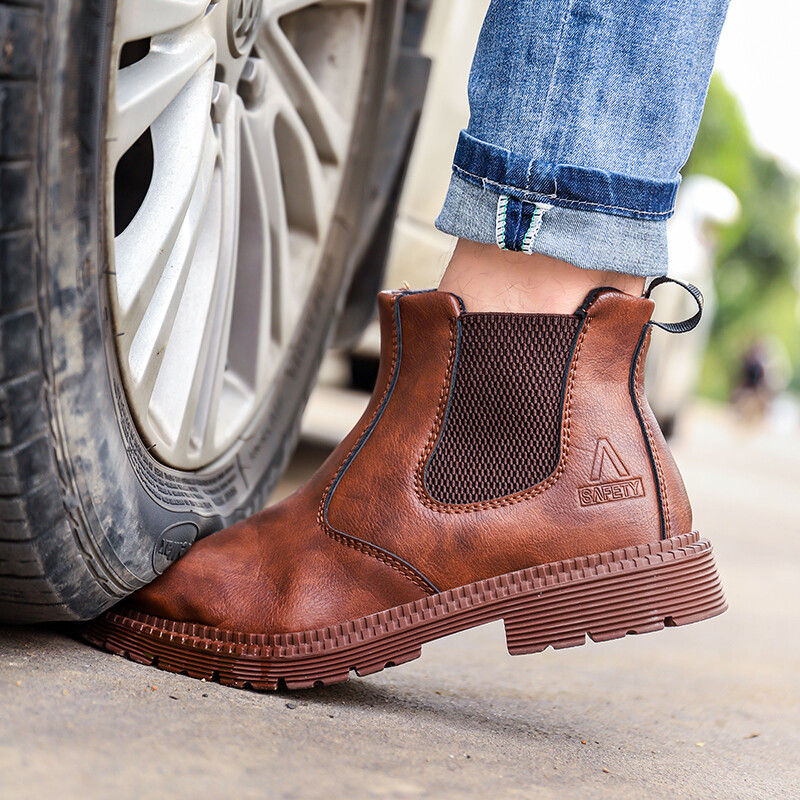 Mens Oil Resistant Safety Shoes Steel Toe Work Boots Leather Non-Slip Boots US
