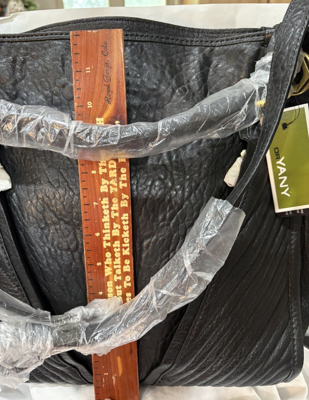 OrYany Distressed Pebbled Leather Bag Satchel Hand Bag Golden Hardware Ret $585
