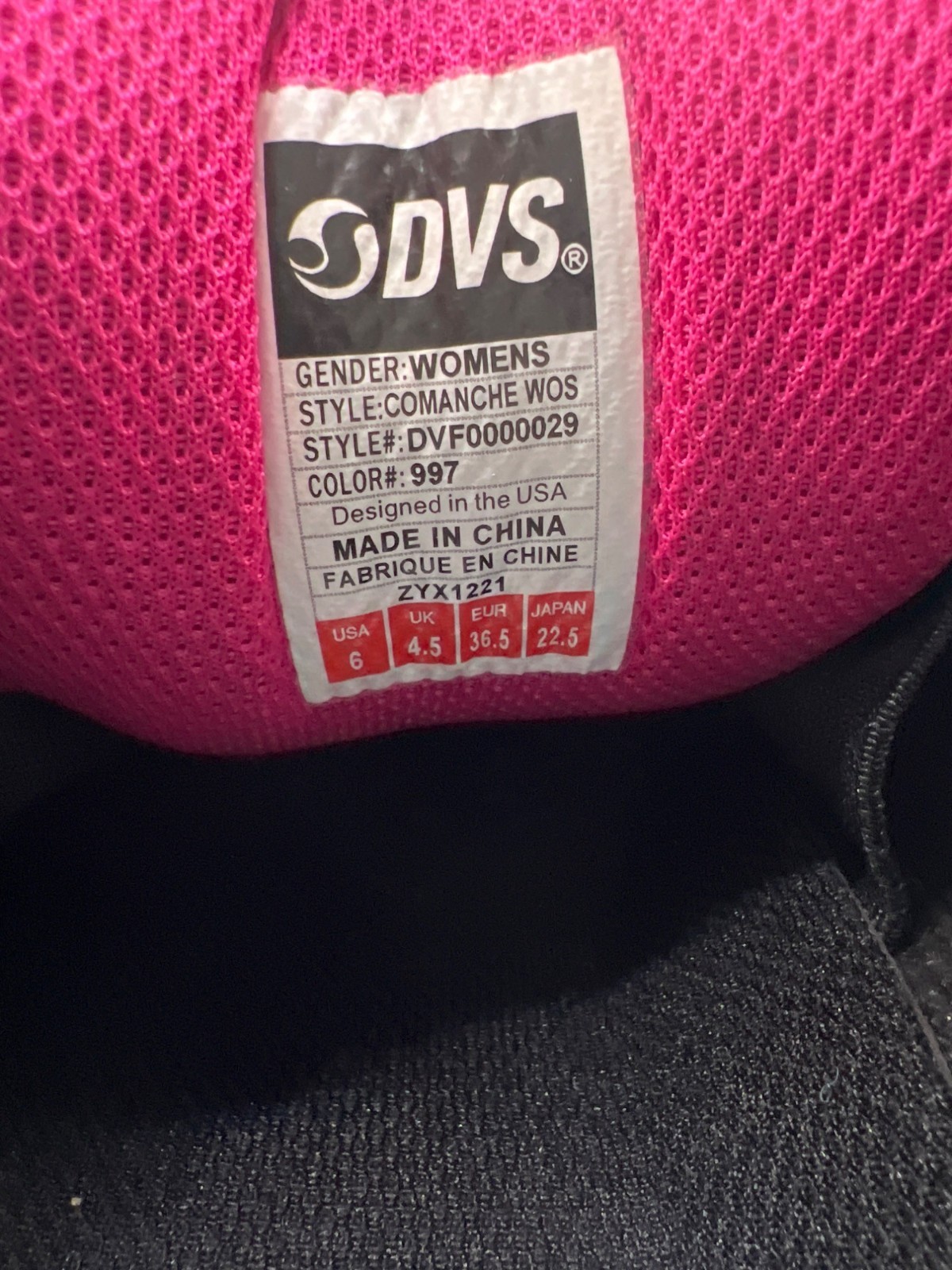 DVS Womens Comanche WOS Black & Pink Skate Shoes Size 6 US / 4.5 UK / 36.5 EU