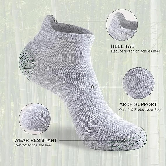 Mens Bamboo Ankle Socks with Heel Tab Low Cut Thin Athletic Performance 6 pairs