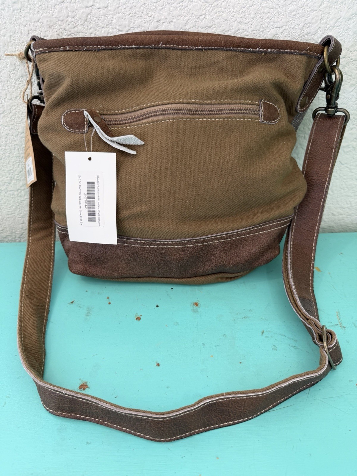 Clea Ray Shoulder Bag Tribal Geometric Brown Adjustable Strap Zipper Accent