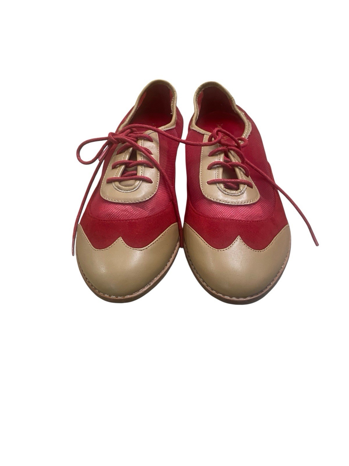 Preowned Cole Haan Women’s Kody Red Mesh And Suede Leather Oxford Flat Shoes
