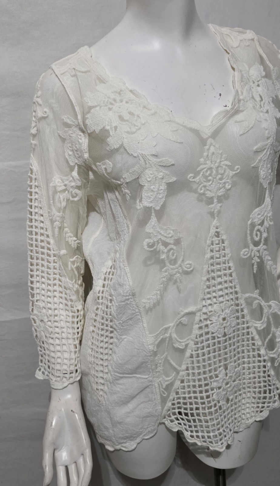 Pretty Angel M Tunic Top Ivory Embroidery Open Sheer Boho Romantic Sexy Sweet