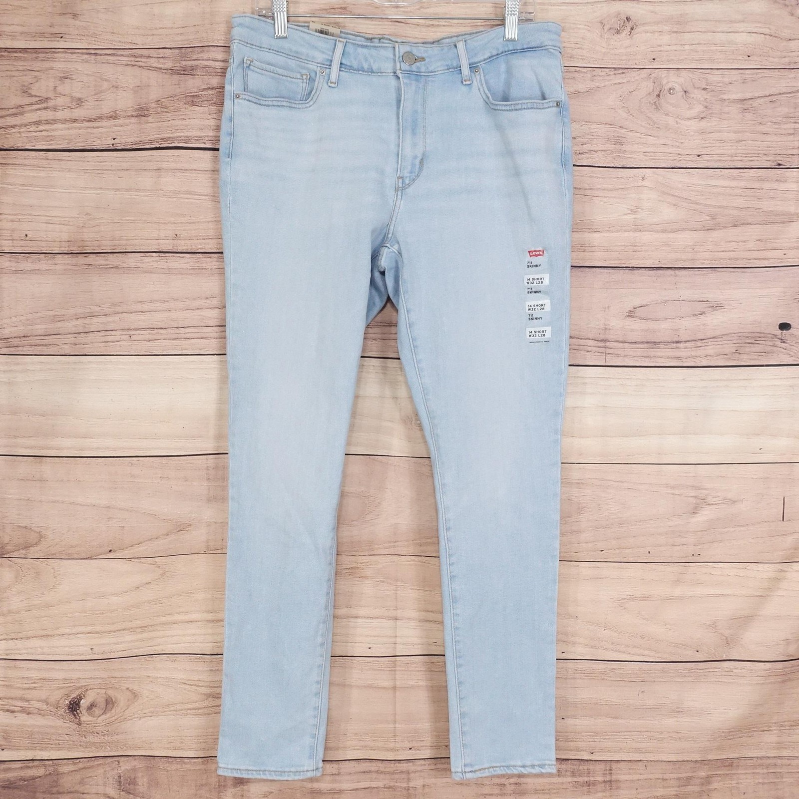 New! Levi’s 711 Skinny Jeans Womens 32 14 Short Blue Light Wash Stretch Denim