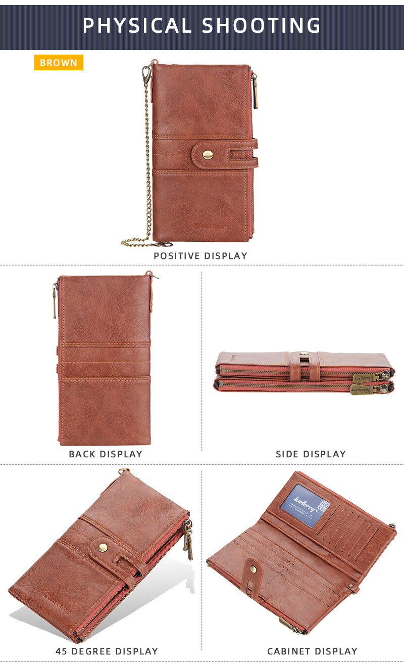 Men’s Long Wallet with Chain Leather RFID Blocking Biker Trucker Bifold Zipper