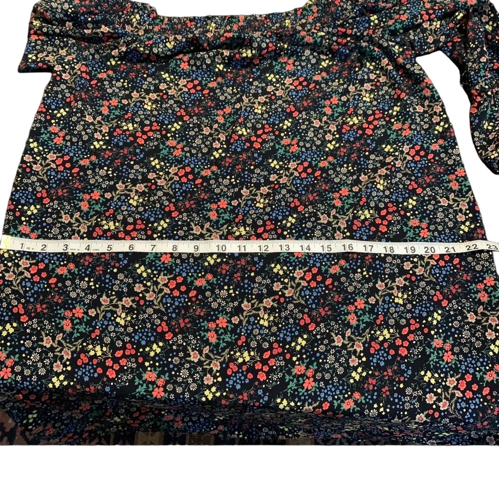Lucky Brand Ditsy Floral Off The Shoulder Boho Mini Dress Black Multicolor Small