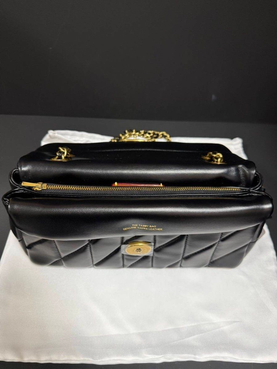COACH CP150 Tabby Bag Leather with Chain Strap, Black, Zip Inner Snap Pockets