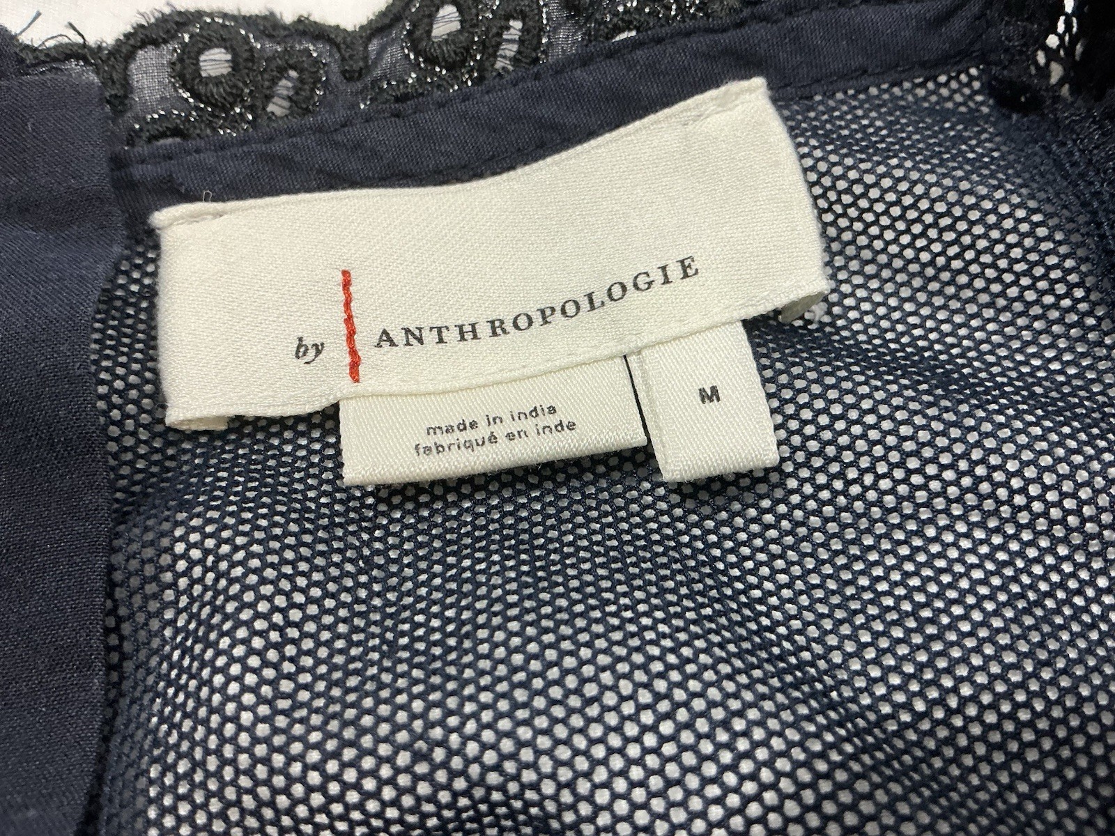 Anthropologie Navy Blue Lace Balloon Puff Sleeve Blouse Top Shirt Size M
