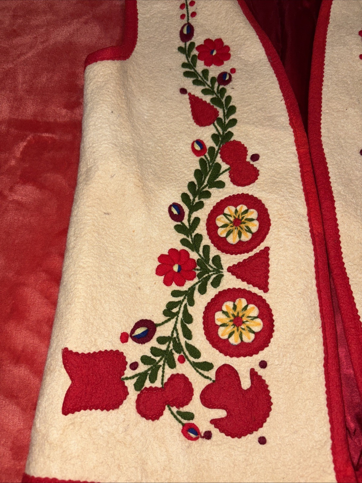 Vintage Hungary Peasant Vest Boho Red Lining Embroidered Top Folk Art
