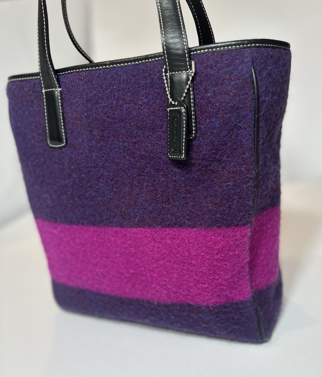 Vintage COACH 8129 Rare Pink & Purple Limited Edition Wool Tote Handbag