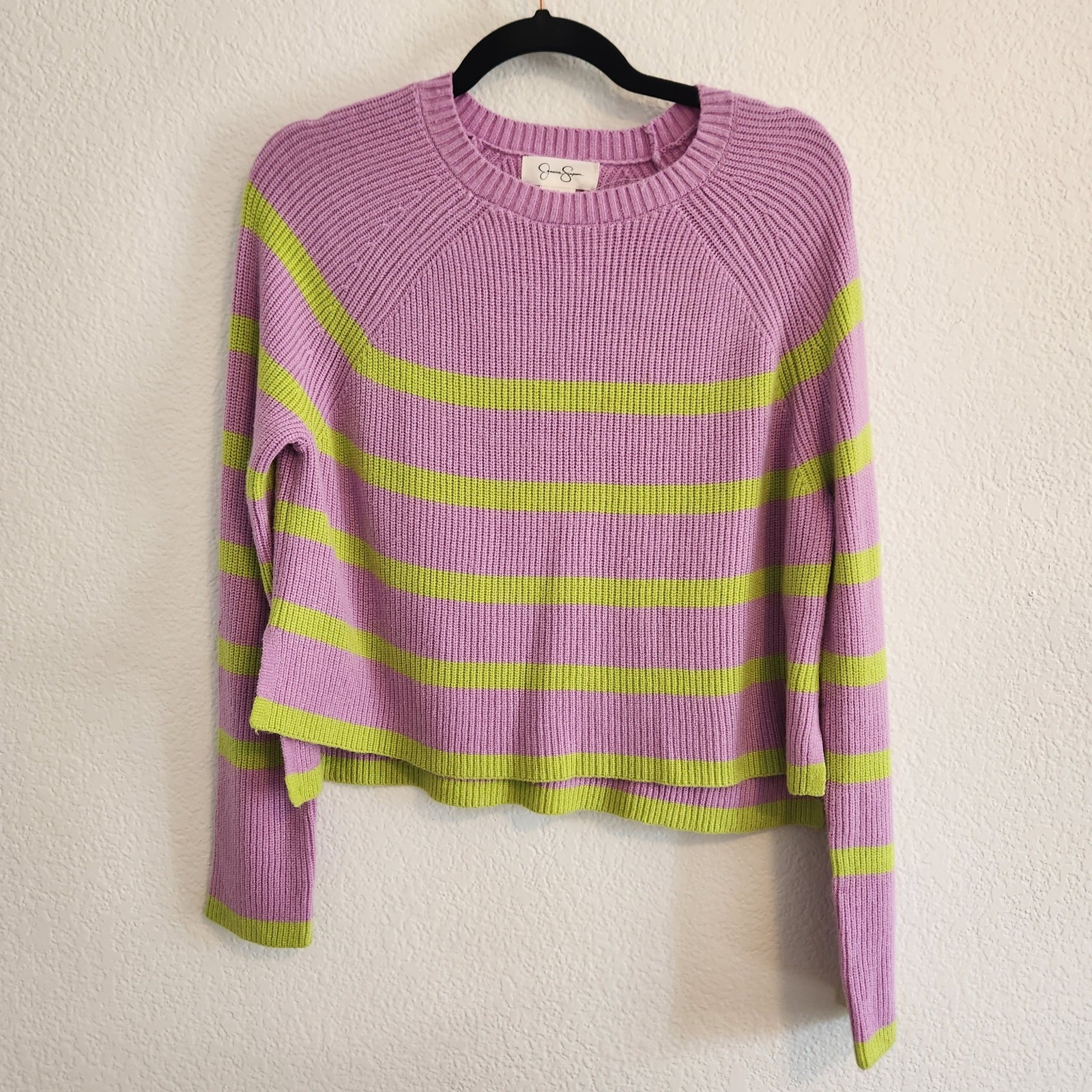 Jessica Simpson Women’s Size Small Oversized Cropped Pink/Lime Green Sweater New