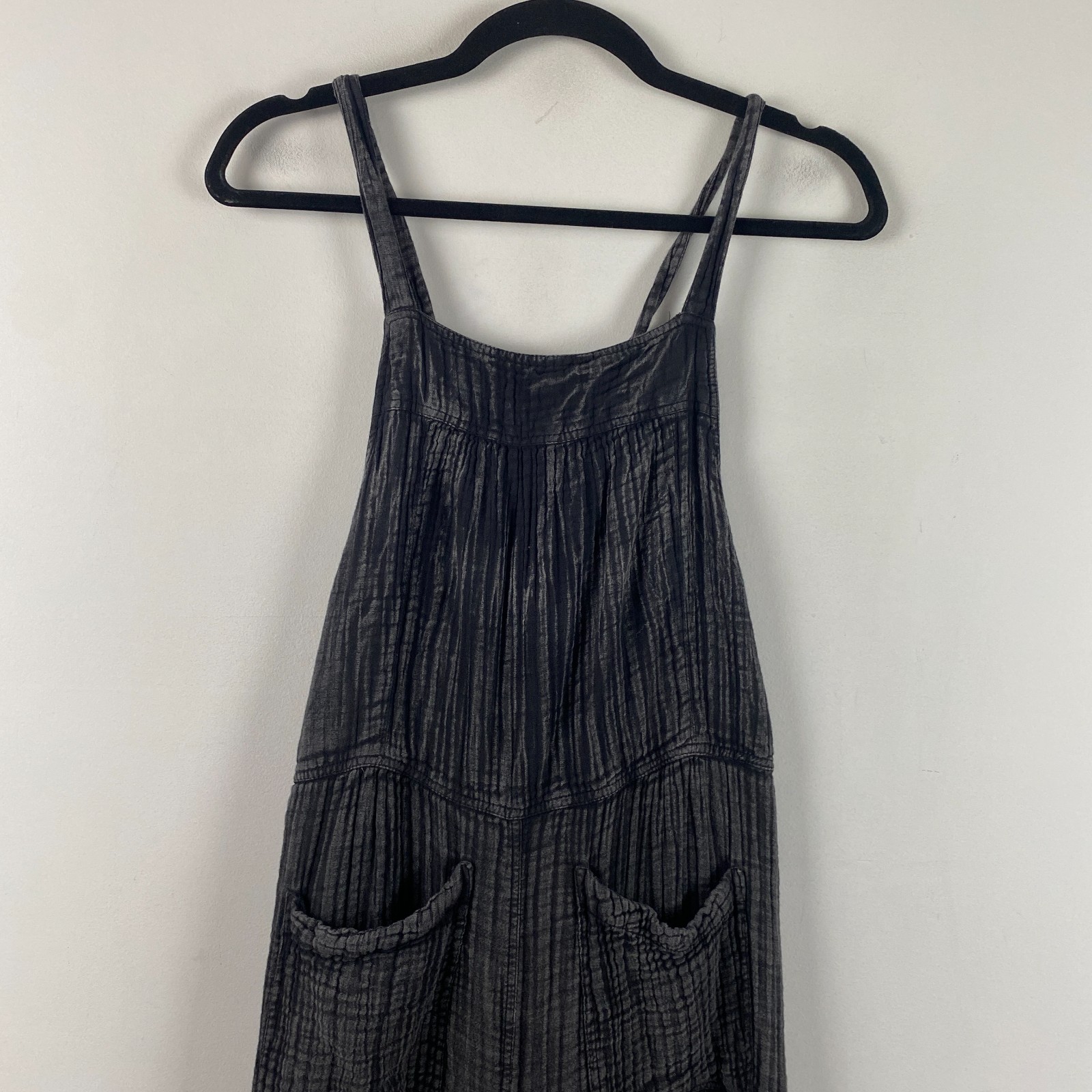 Natural Life Dakota Tie Overall Size L Gauze Washed Out Black Boho Wide Leg