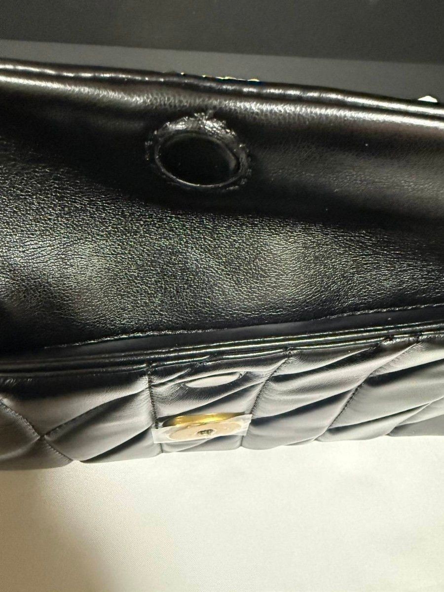 COACH CP150 Tabby Bag Leather with Chain Strap, Black, Zip Inner Snap Pockets
