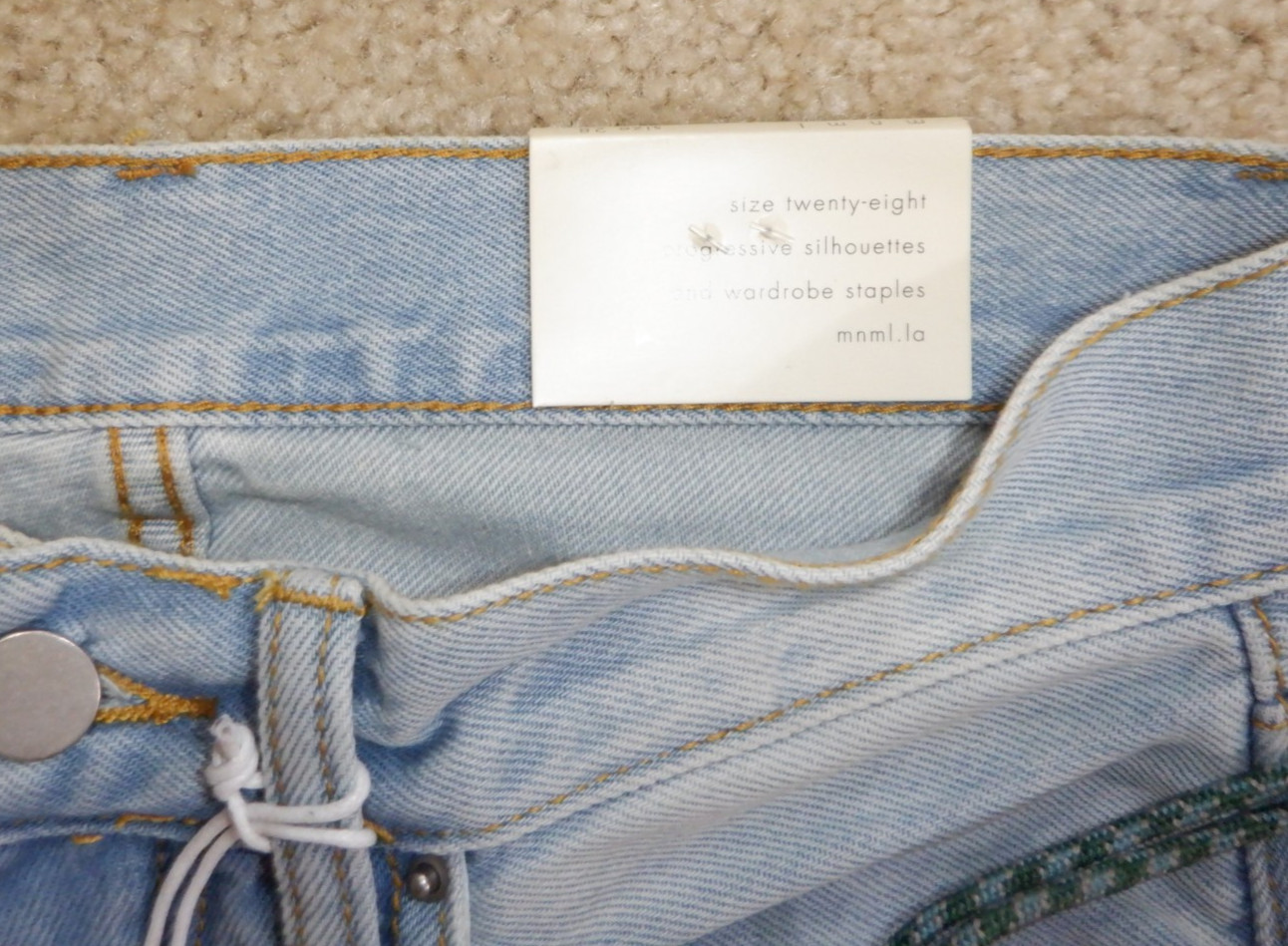 mnml Men’s Light Blue Slim Jeans Denim Distressed Button Zip 5-Pocket, 28 x 34