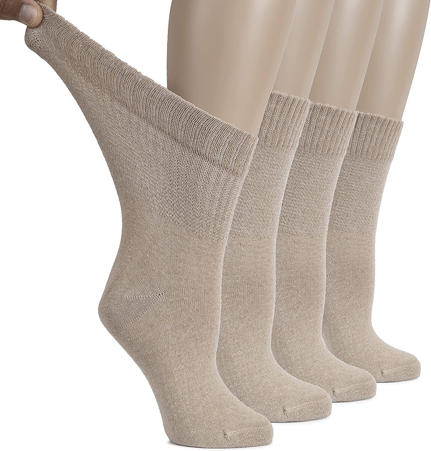 Hugh Ugoli Cotton Diabetic Women’s Socks, Crew, Loose, Wide Stretchy, 4 Pairs