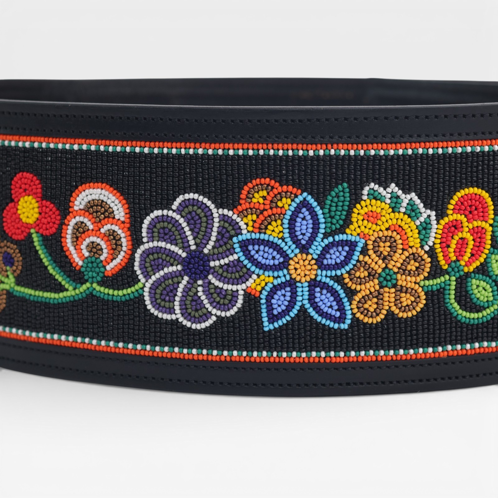 Beaded Wide Leather Belt | Floral Statement Western Waist Belt | Double Buckle