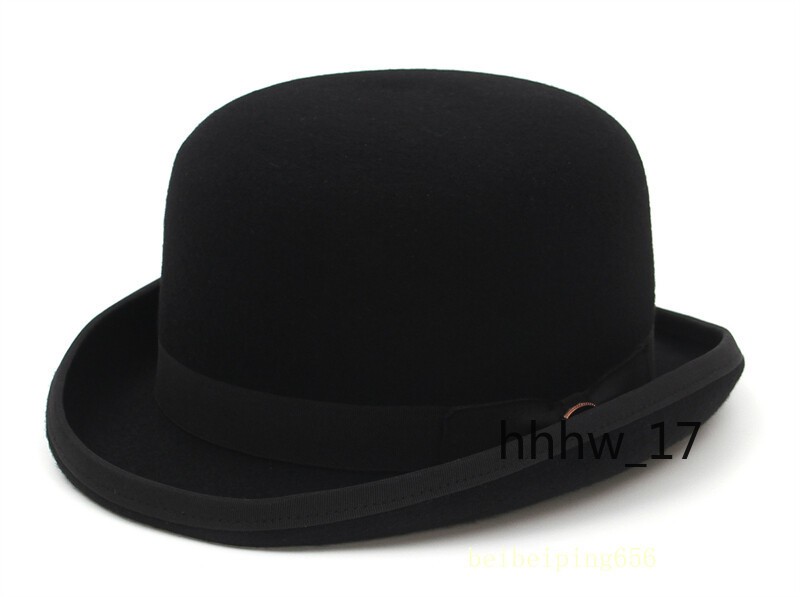 Vintage 100% Wool Mens Black Bowler Hat Fashion Hat Satin Lining 4 Sizes