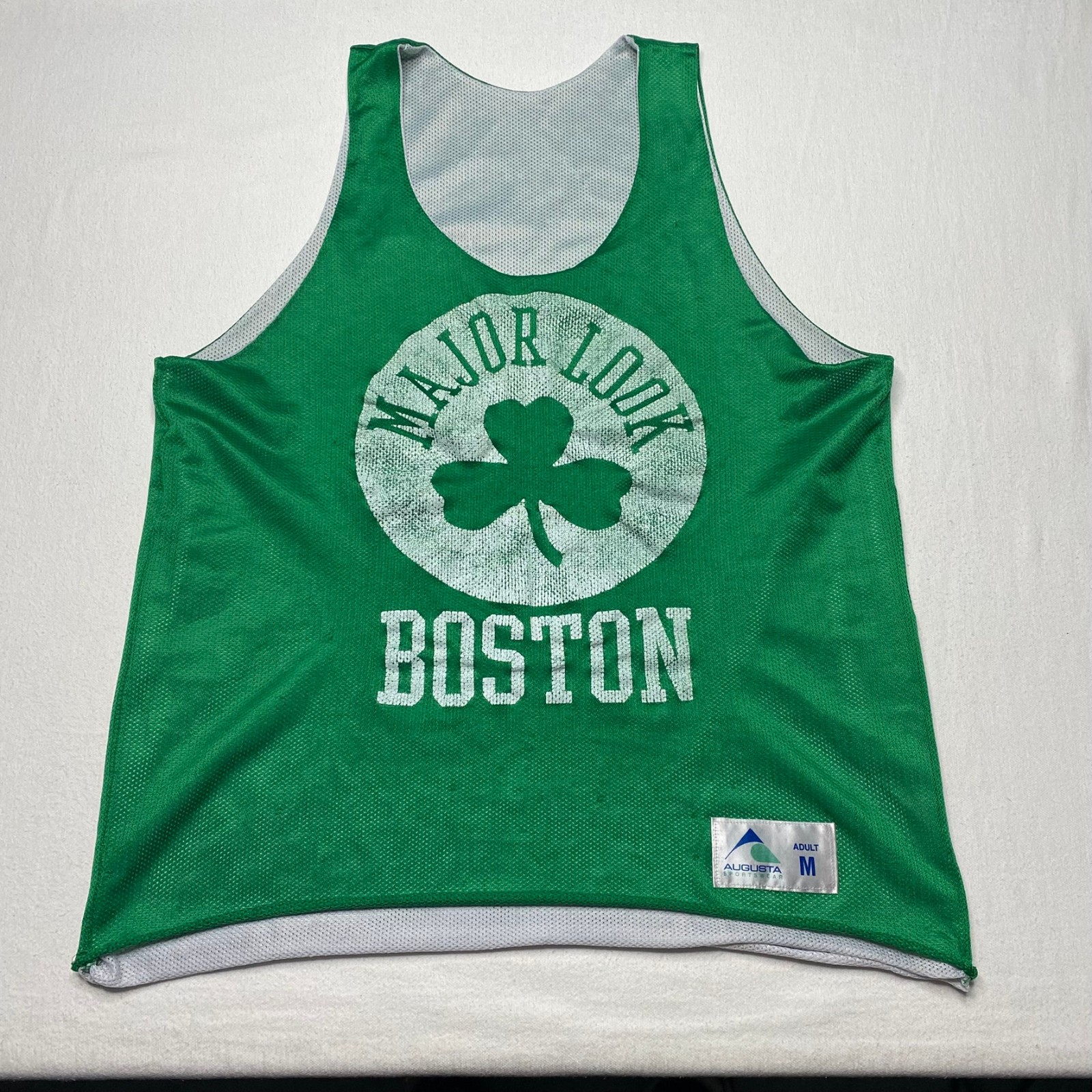 Augusta Sportswear Mens Jersey sz M Green Gray Reversible Major Look Boston