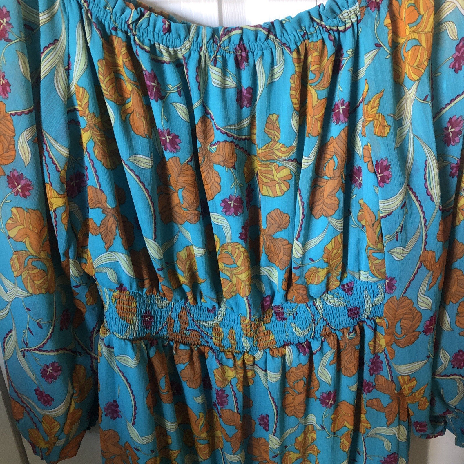 Sophia Vergara Blue Floral Print MIDI Dress Size Large