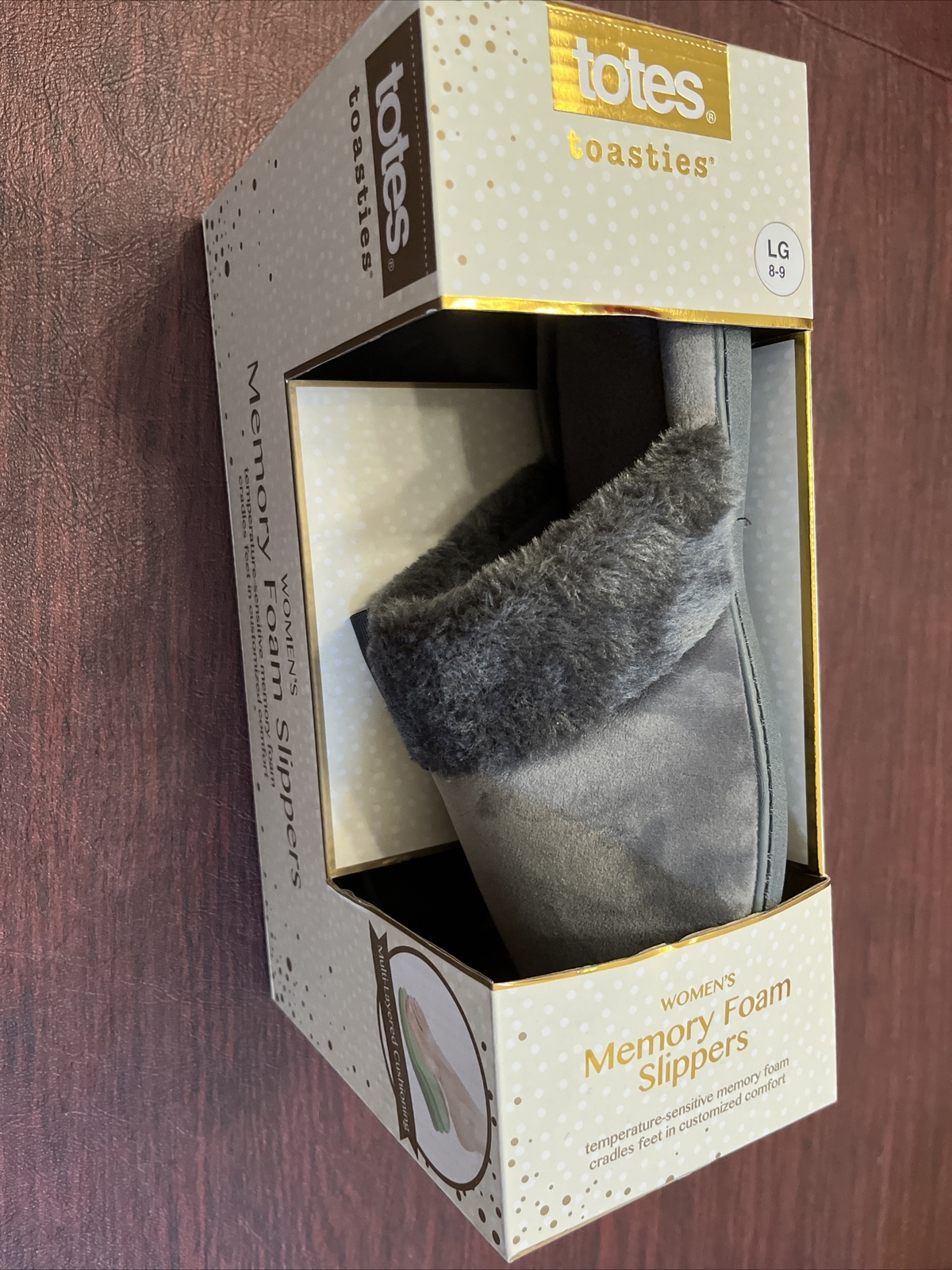 Totes Toasties Super Soft Ash Gray With Bow Women’s Size Large 8-9 NEW