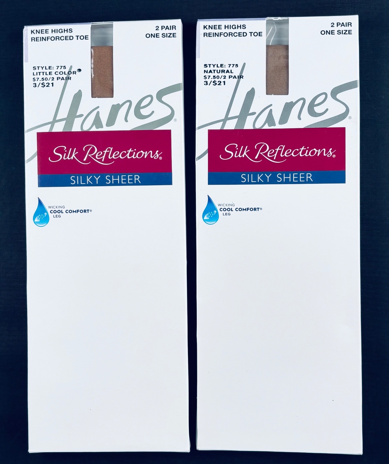 HANES SILK REFLECTIONS SILKY SHEER NATURAL+ KNEE HIGHS 2PK =4 PR REINFORCED TOE