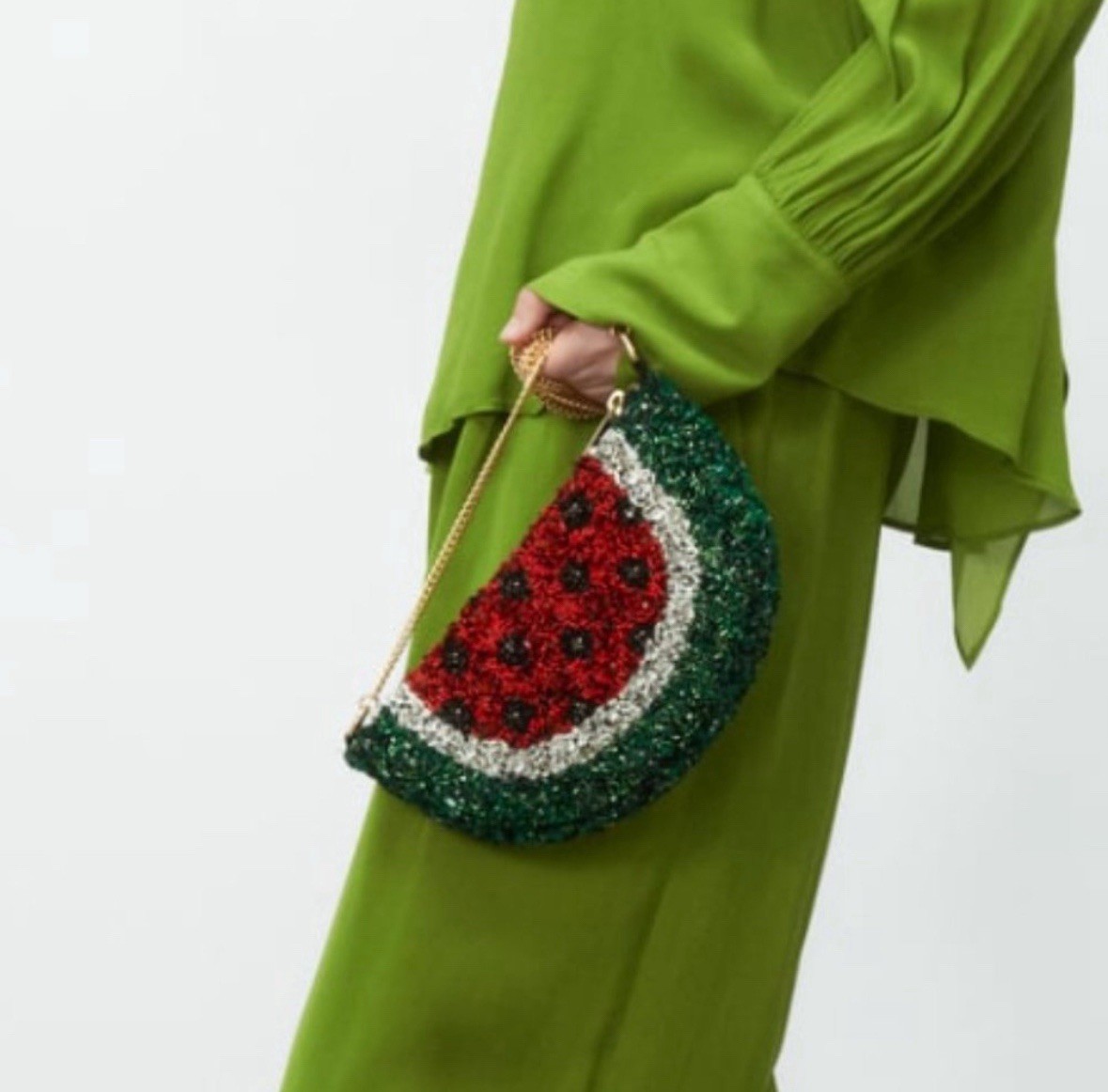 ZARA Watermelon Red Green Sequin Beaded Embroidered Jewel Handbag Crossbody Bag