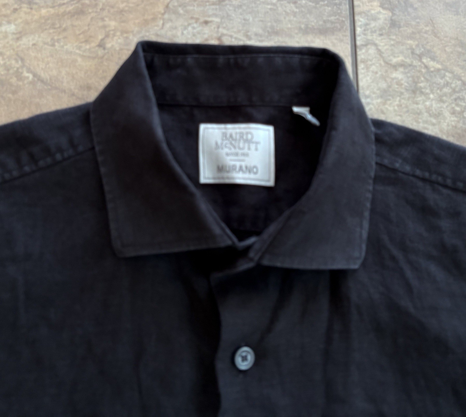 Baird McNutt Murano Black Men’s Short Sleeve 100% Linen Button Up Shirt Large
