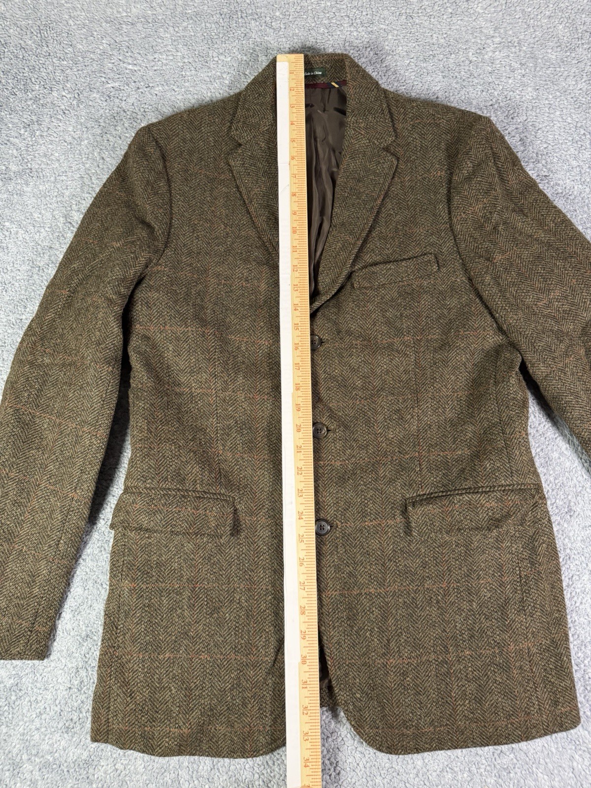 J Crew Yorkshire Tweed Moon Blazer Mens 40L Herringbone Sport Coat Elbow Patches