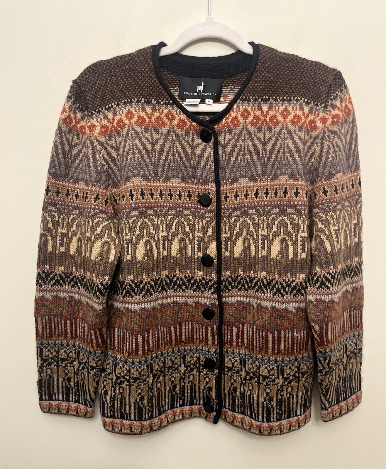 Peruvian Connection 100% Alpaca Wool Art-Knit Trellis Cardigan Women’s Medium