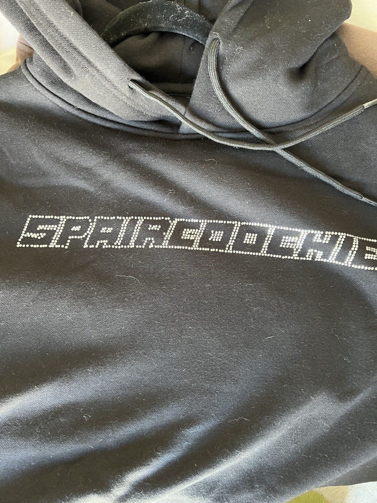 SPAIRCOOCHIE Rhinestone Logo Hoodie Black Streetwear Sweatshirt XL Y2K #0250
