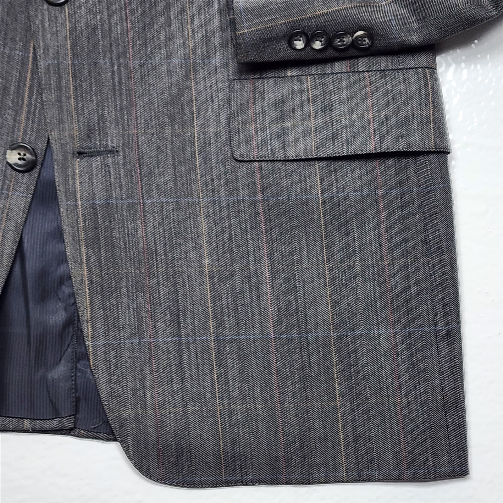 VTG USA MADE Austin Reed 42L 34×34 Gray Birdseye Windowpane Wool Mens Suit