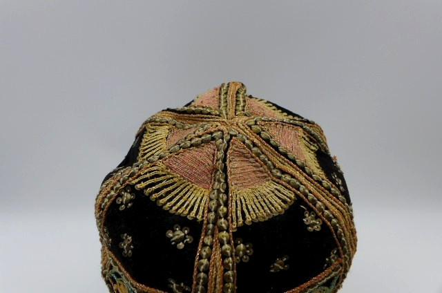 Vintage Myanmar Burma Beaded Embroidered Velvet Hand Made Caps Black & Gold (2)