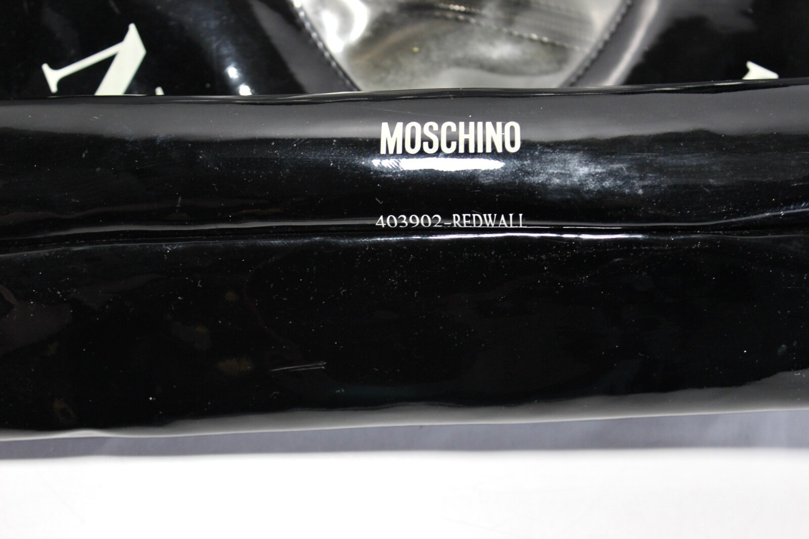 MOSCHINO Redwall Large Black Enamel Tote Bag Hand Bag See Thru Heart Italy