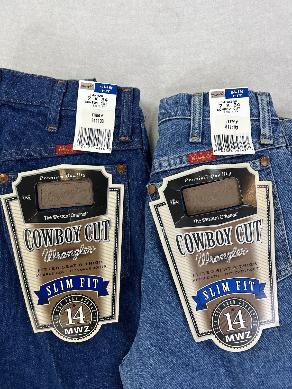 Lot of 2 Vintage Wrangler 14MWZ Jeans Women’s 7×34 Cowboy Cut Slim Fit Blue New