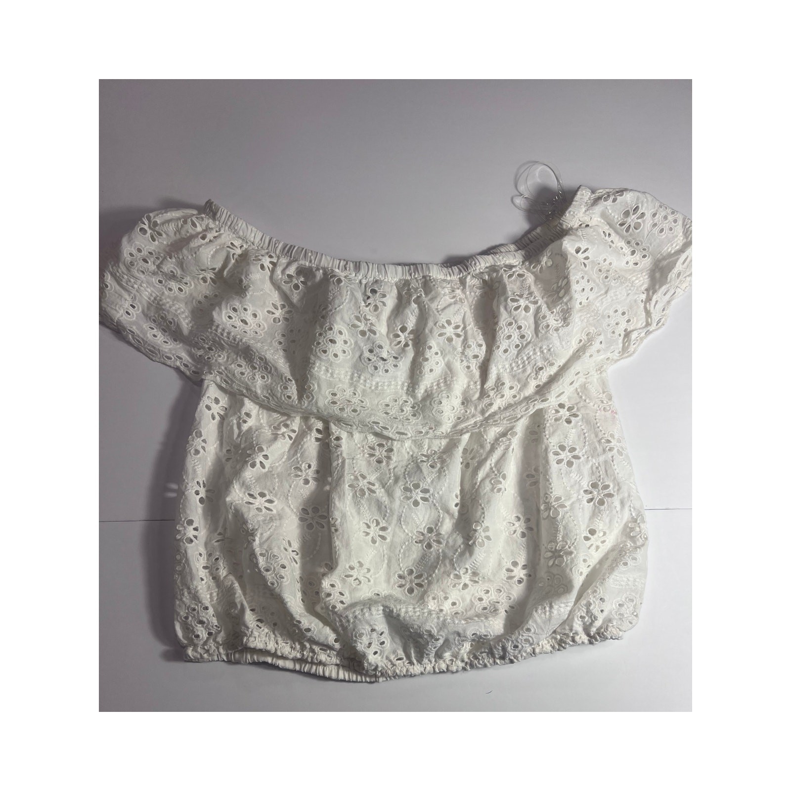 NWT rue21 White Eyelet Off the Shoulder Crop Top XL Boho Cottagecore Festival