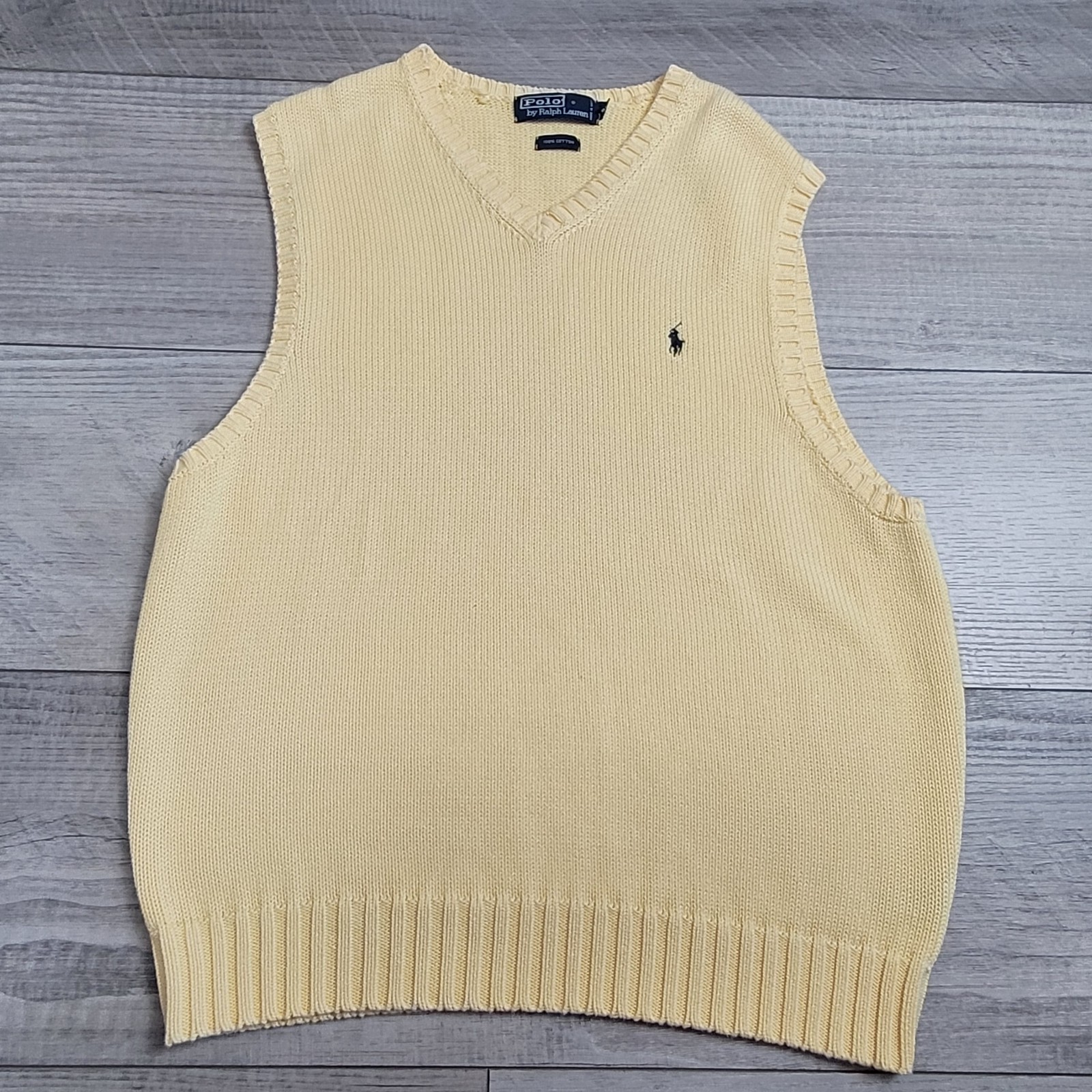 🐎 VTG Polo Ralph Lauren Macau Sweater Vest Men M Butter Yellow Preppy 90’s Y2K