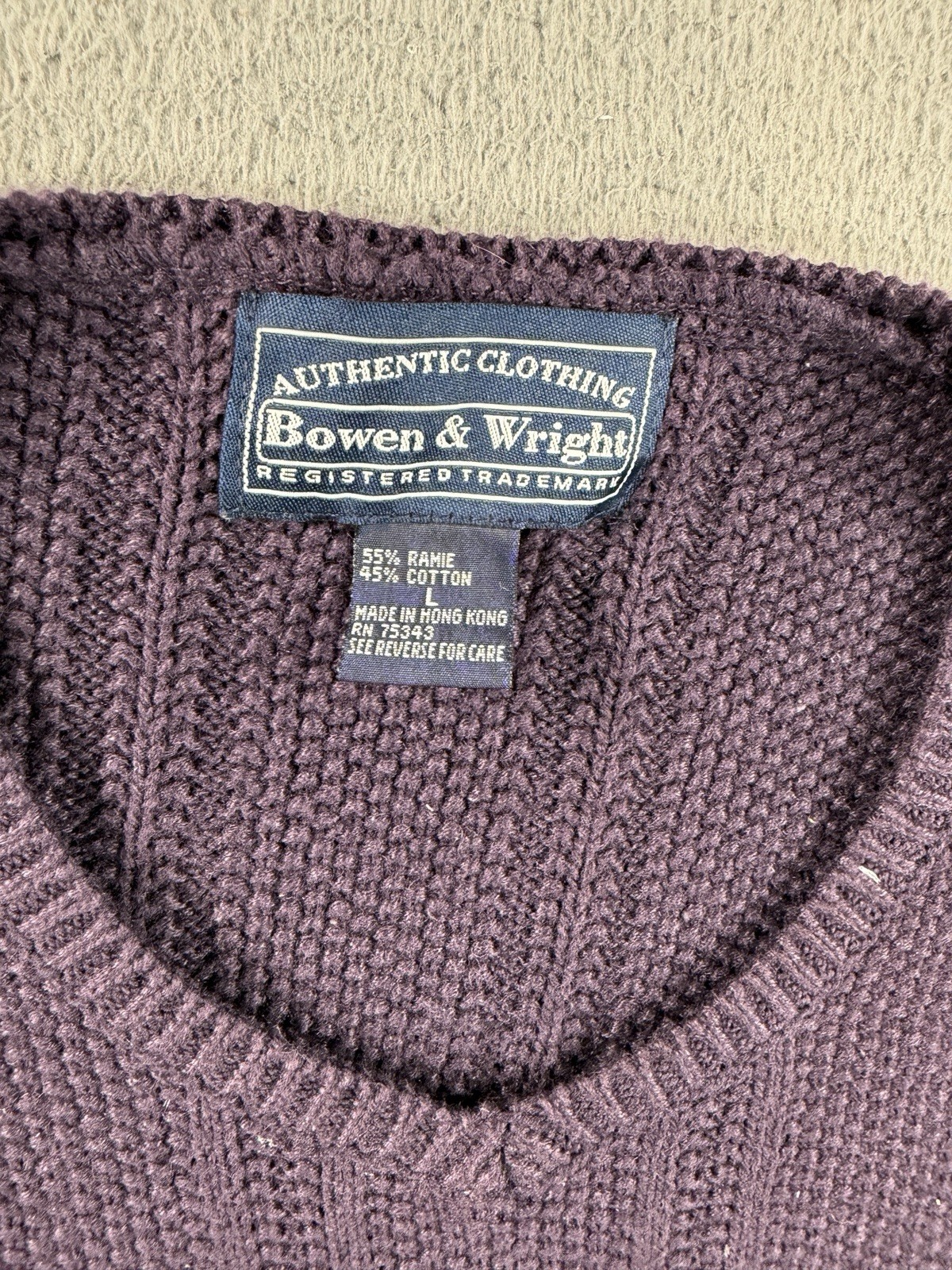 Vintage Bowen & Wright Knit Sweater Mens Large Purple Long Sleeve Hong Kong Y2K